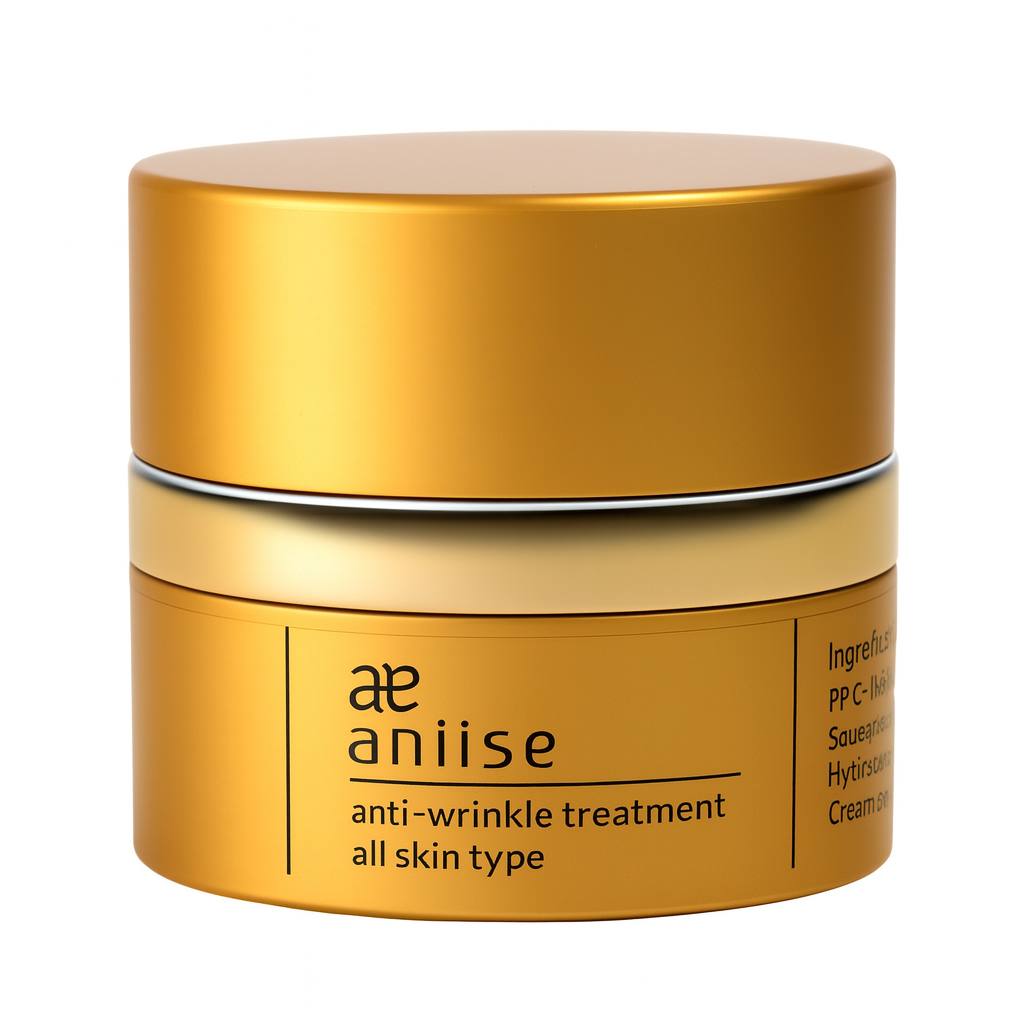 Aniise anti-wrinkle face and neck cream in a gold jar.
