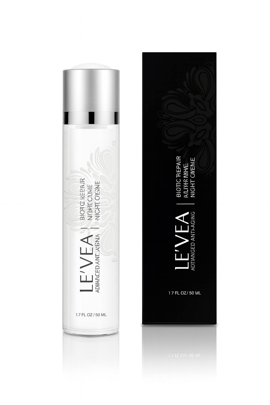 High-resolution image of LE’VEA Biotic Repair Night Crème 50ml with luxury packaging, advanced anti-aging night cream designed for skin repair, hydration, and overnight rejuvenation.