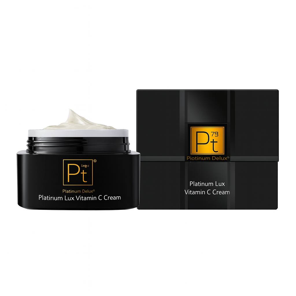 Luxury Platinum Lux Vitamin C Cream jar and packaging – brightening, anti-aging face moisturizer for glowing, youthful skin