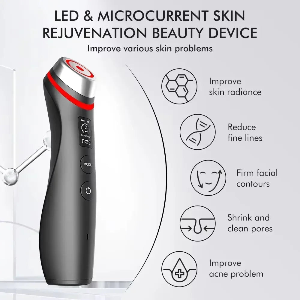 Diagram showing microcurrent and LED action and warming/cooling effects of the Booster Pro eye wand.