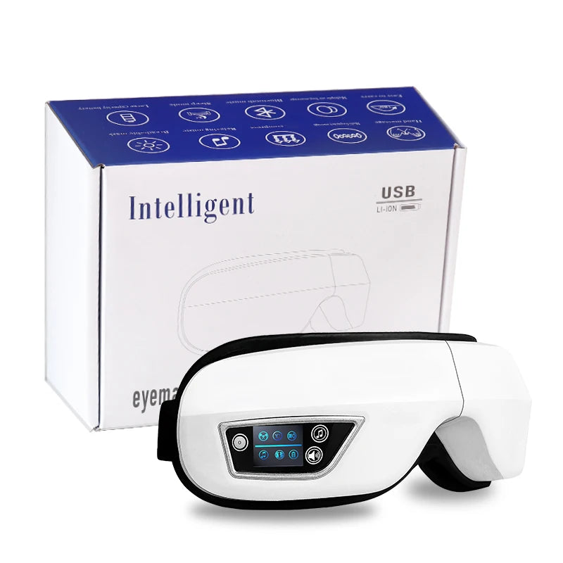 White 6D eye massager side view with LED controls