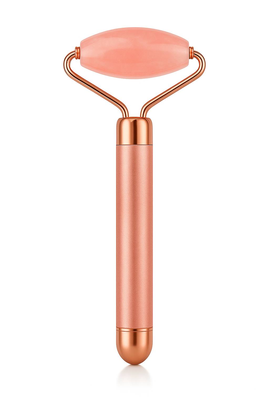 Rose gold and rose quartz facial roller with full-body handle – premium skincare massage tool for lifting, firming, depuffing, and improving circulation