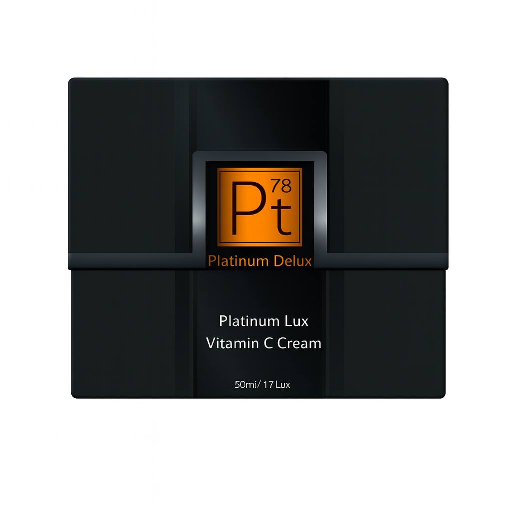 Platinum C Radiance Cream — black jar with matching gift box on a white background; brightening vitamin-C moisturizer curated by Fav Naomi.
