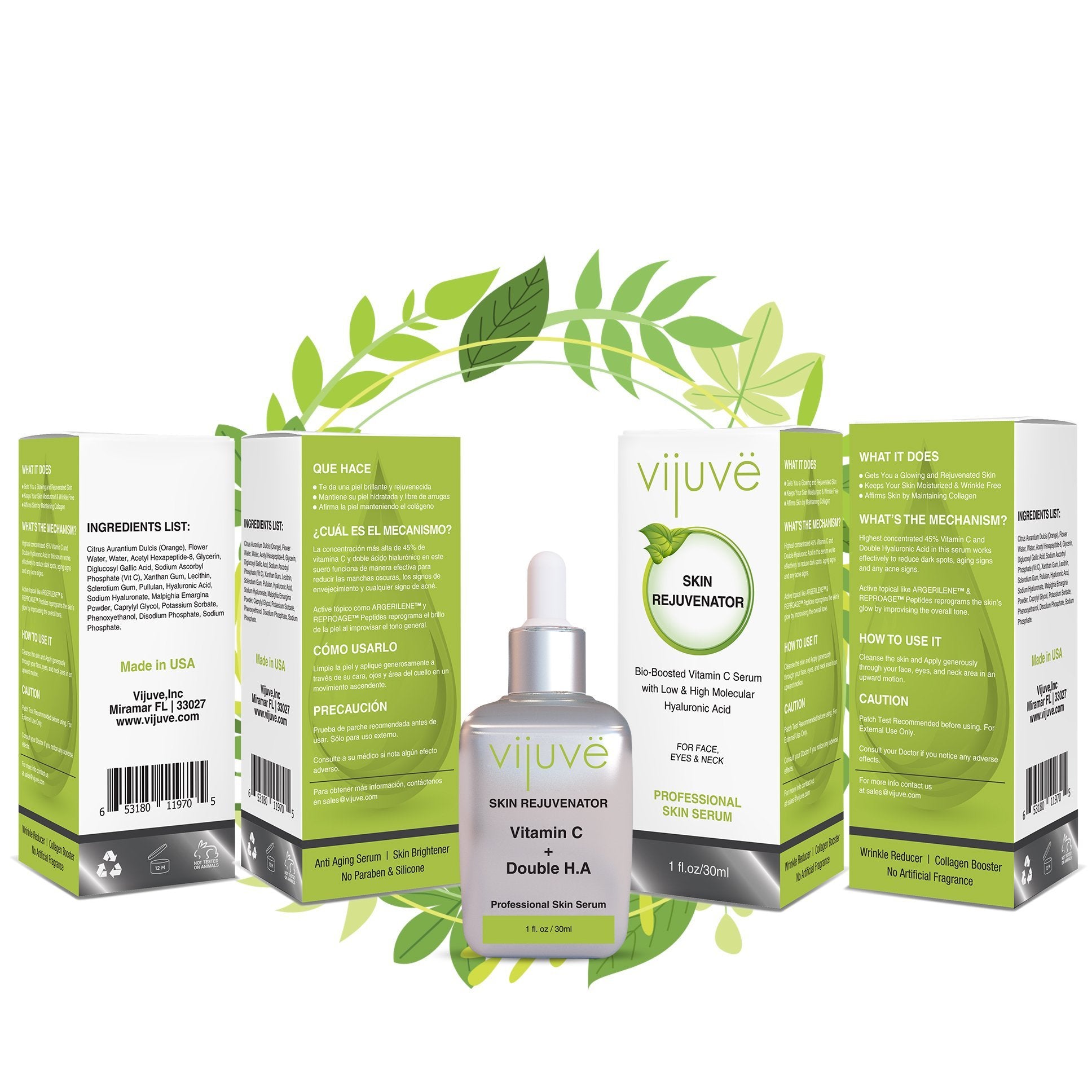 Vijuve Vitamin C + HA serum bottle with glass dropper—professional skin serum