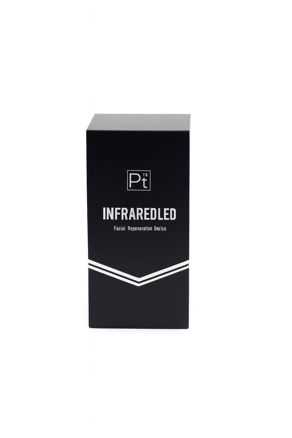 Black Pt Infrared LED Facial Rejuvenation Device box on a white background, premium skincare packaging for anti-aging, wrinkle reduction, and facial treatment LED device.
