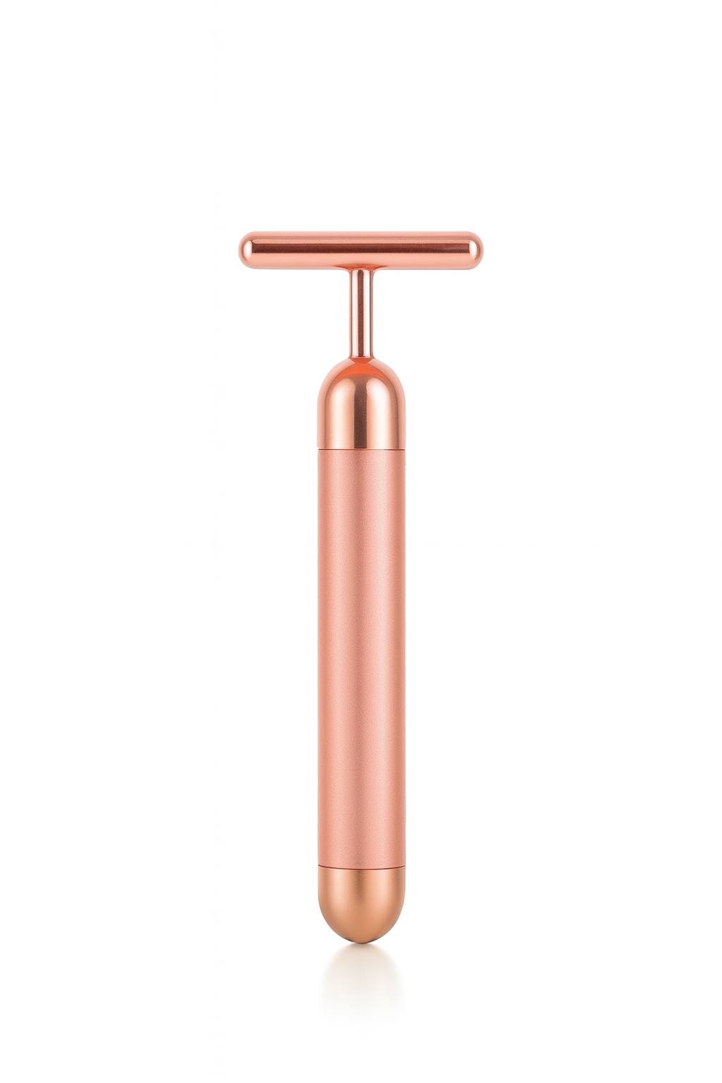 4K ultra-HD rose gold T-shape facial massage attachment head for beauty bar, designed for lifting, tightening, and smoothing the face and neck.
