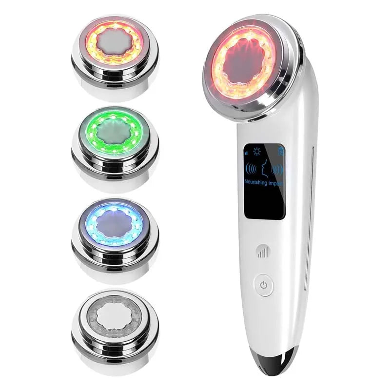 LED facial wand showing five color-light modes.