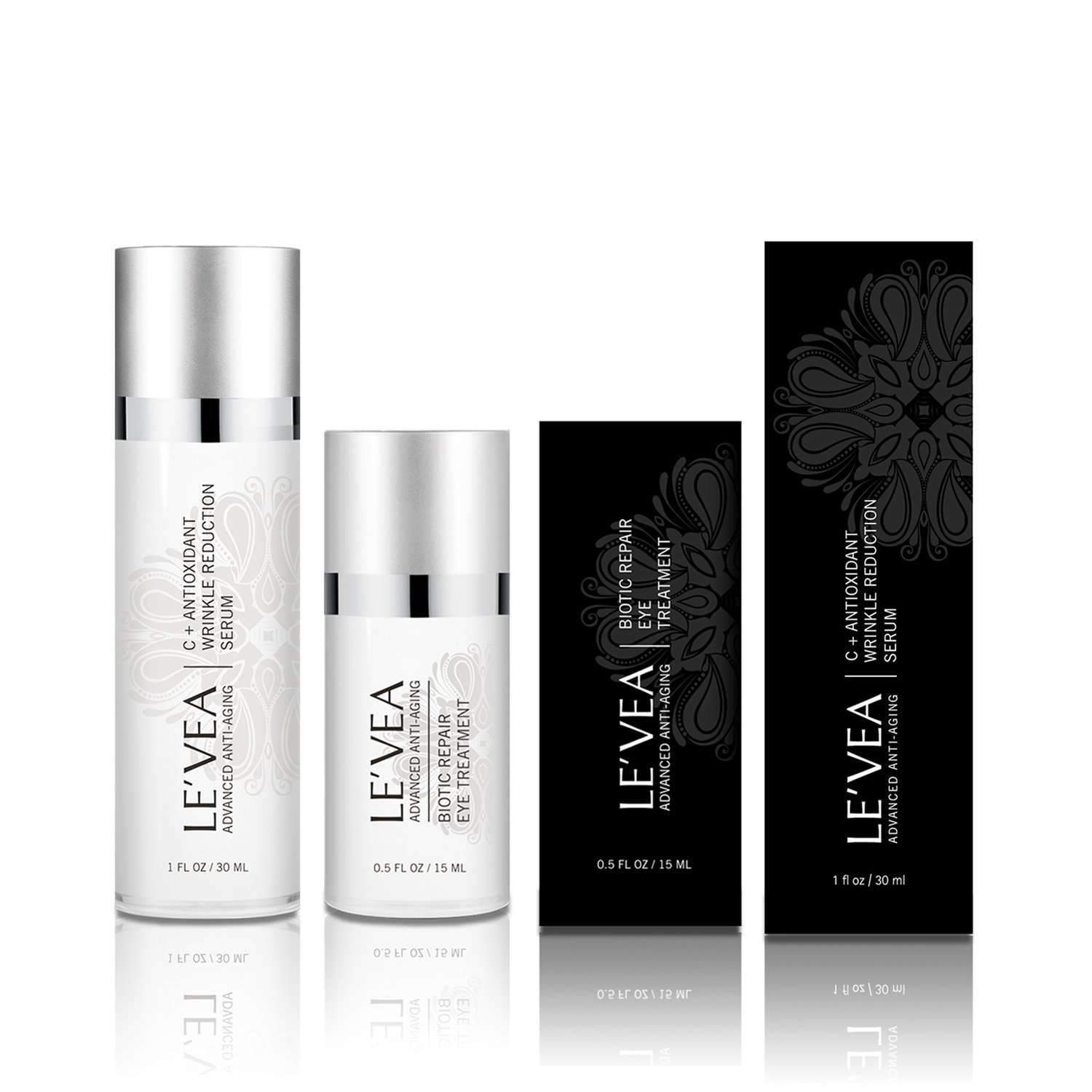 LeVea Age Defense Duo – luxury eye cream and vitamin C serum for youthful, radiant skin.”