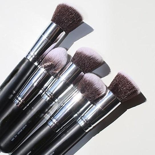 Close-up of soft, dense makeup brush heads for blending and contouring