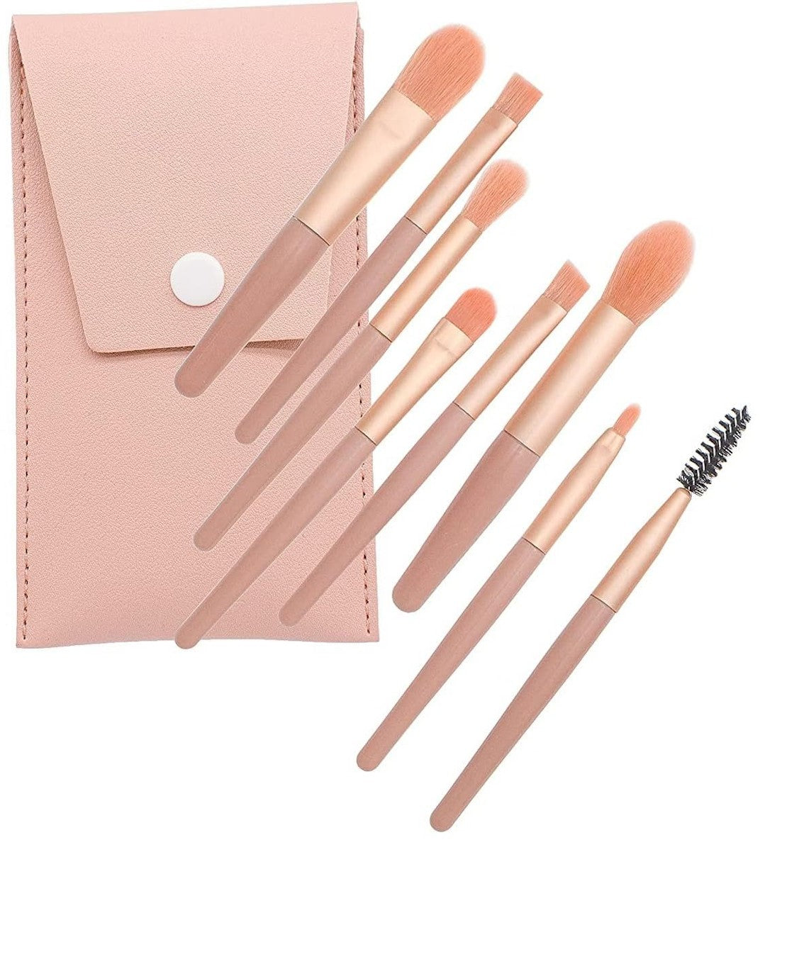 Mini Luxe makeup brush set in dark peach with travel case and rose-gold ferrules — 8 pieces