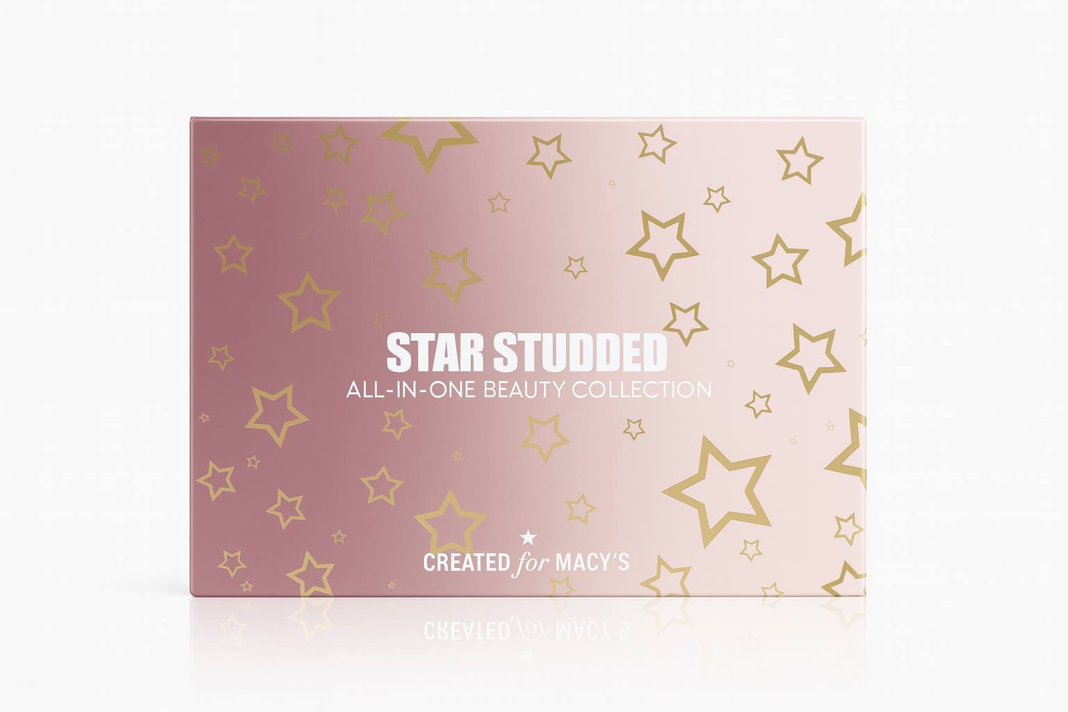 Star Studded All-In-One Beauty Collection makeup gift set box with pink and gold star design, premium cosmetic palette packaging created for Macy’s.